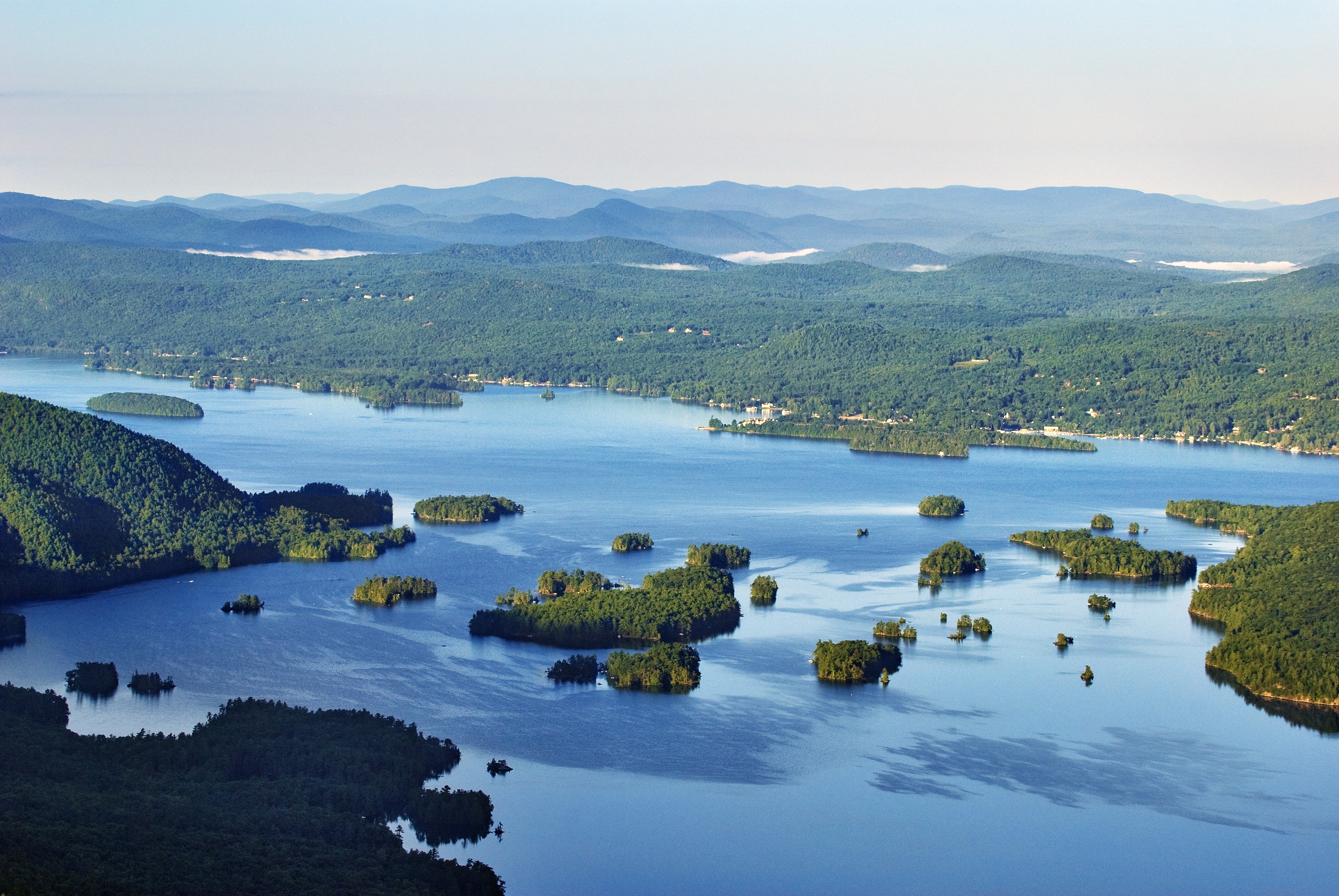 Aerial view of Lake George. Islands in The Narrows, Bolton in the background. Photo by Carl Heilman, II/Wild Visions, Inc.