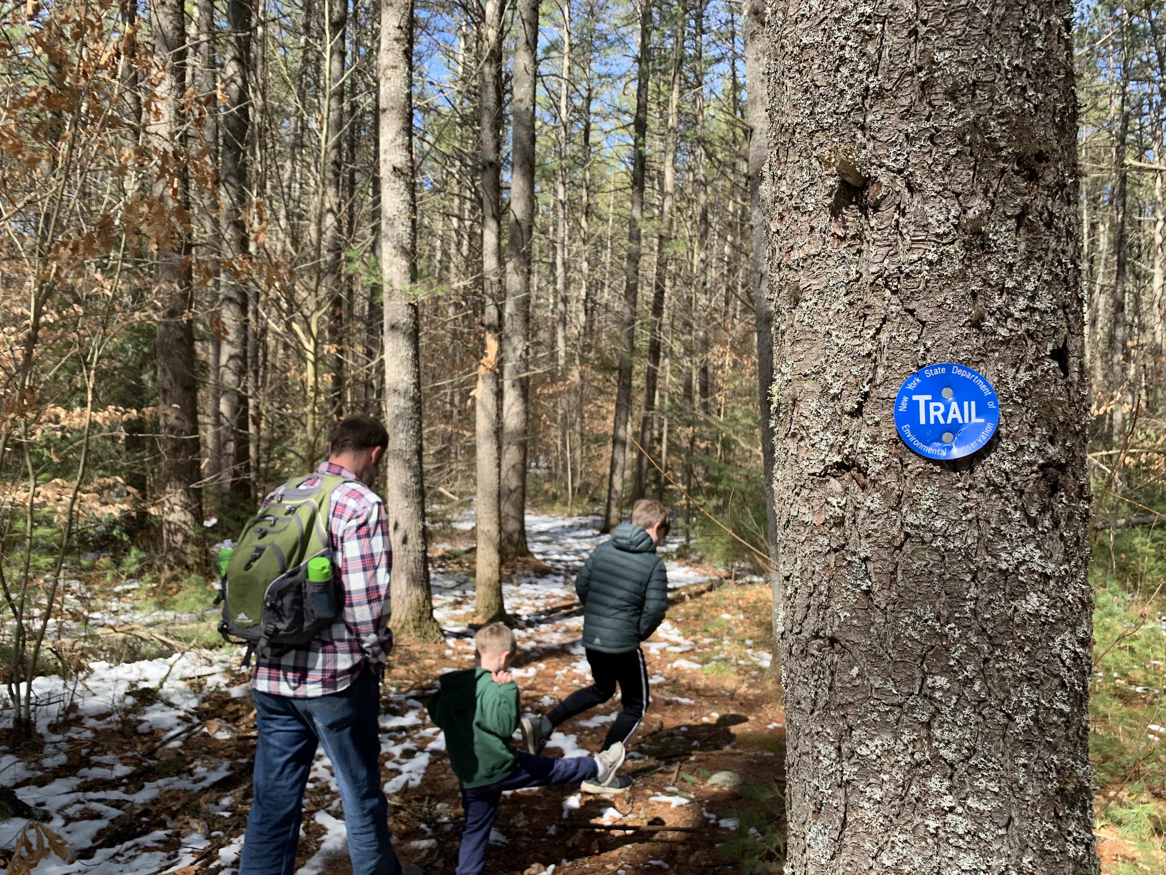 family hiking on a DEC trail